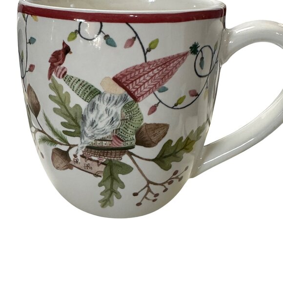 2 Pottery Barn Forest Gnome Stoneware 20 oz Holiday Christmas Festive Mugs - Picture 2 of 8
